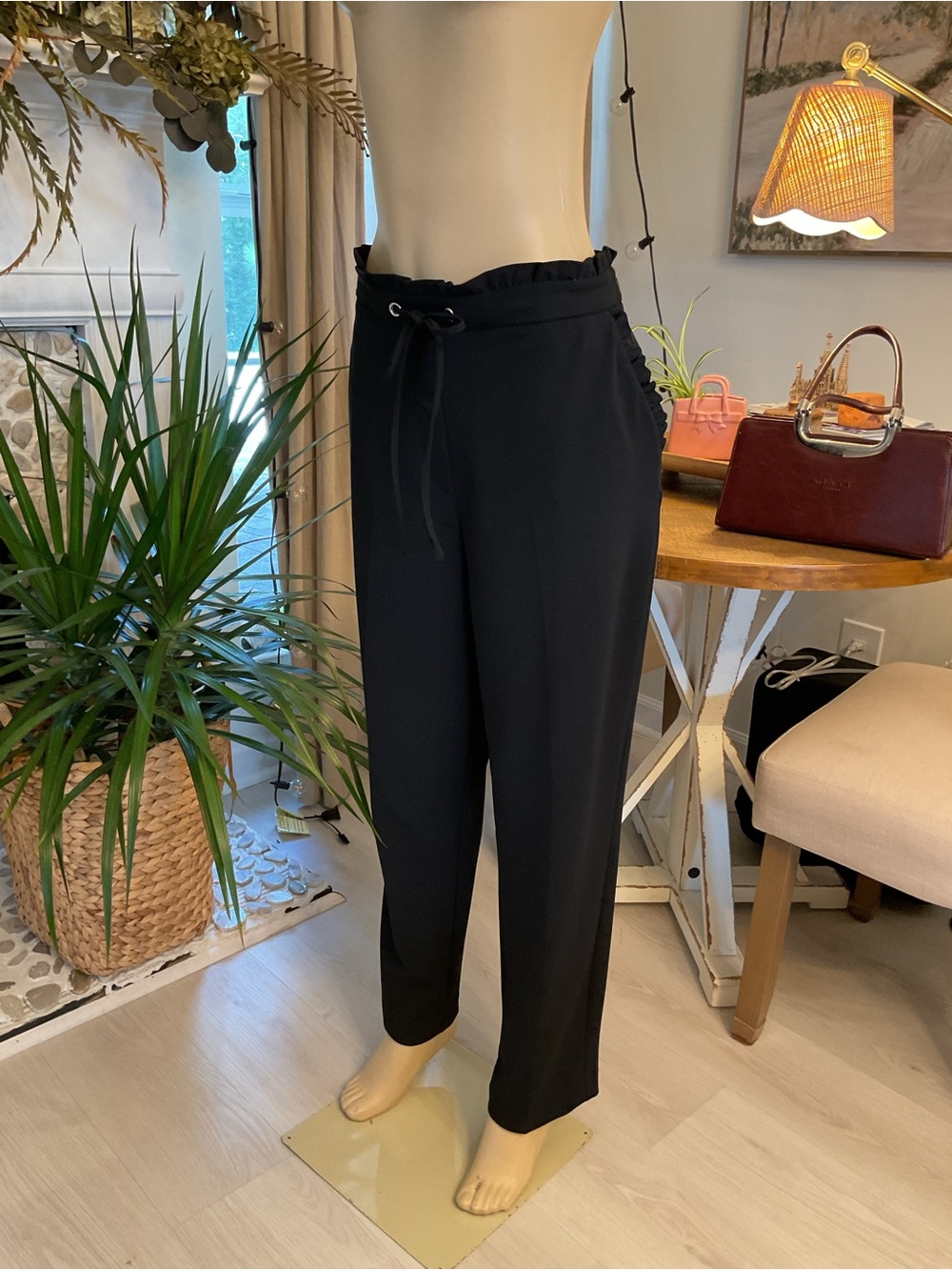 Worthington Black Straight-Leg Drawstring Pants